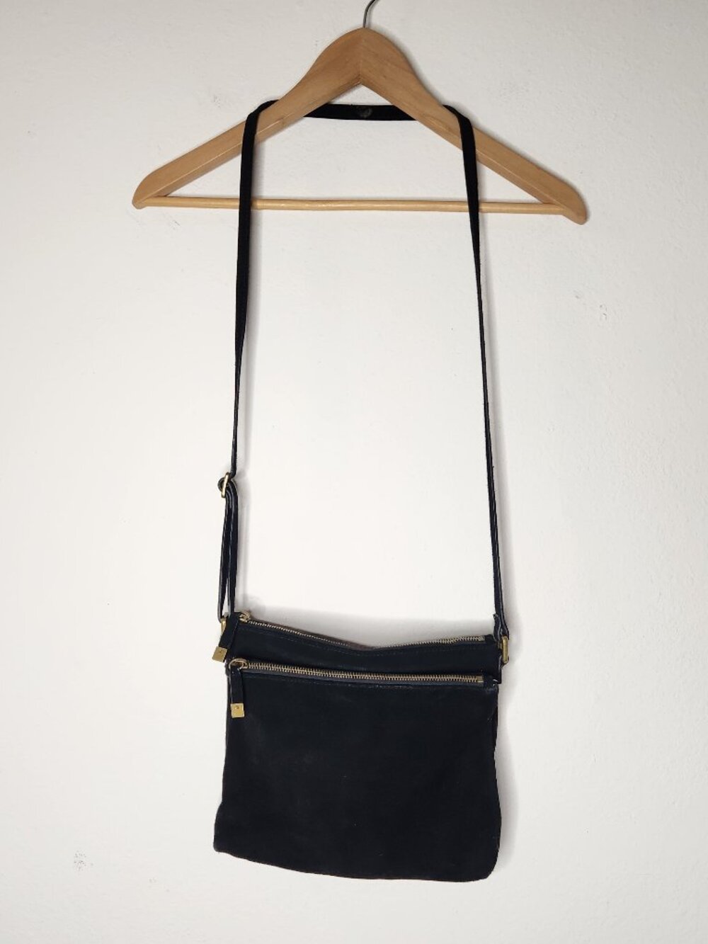Margot NY Black Leather Crossbody Purse Suede